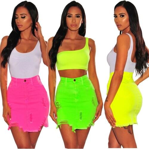 Europe and the United States explosion models fashion worn edge sexy high waist bag hip half-length stretch denim skirt