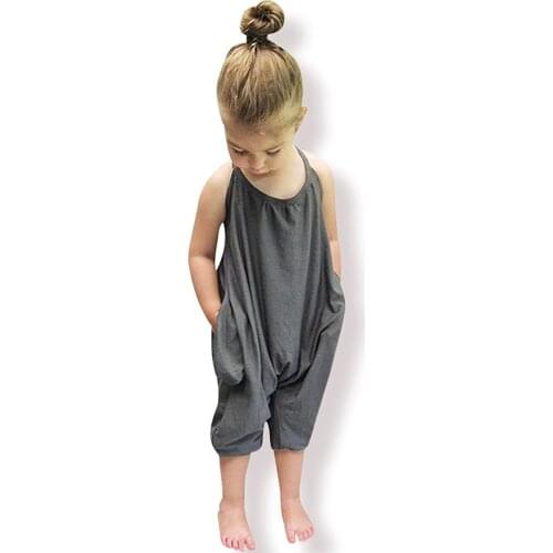 Oklady Baby Girls Cotton Clothes Straps Romper Kid Jumpsuits Pants