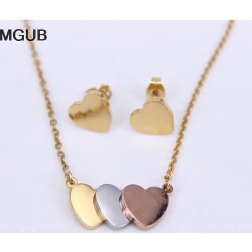 Exquisite heart-shaped three-color stainless steel jewelry set necklace and earrings for women LH786
