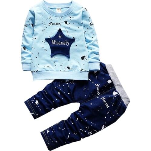Baby Boy Clothes Cartoon Applique Long-sleeved T-shirt Pants Two-piece Set Cotton 1-4 Y Child Quality Clothing 2019 Hot Sale