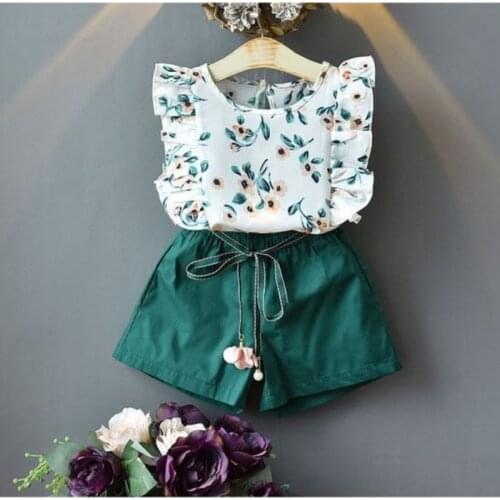 Emmababy Toddler Baby Girls Kids Summer Clothes Sleeveless Ruffles Flower Tops + Pants Shorts Outfit Sets