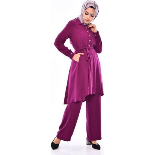 Minahill Pearls Tunic Trousers Double Suit 1383-05 Purple 1383-05