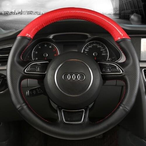 Leather Carbon Fibre Hand Stitched Car Steering Wheel Cover for Audi A3 A4L Q3L Q5L A6L Q7 S3 A8L A5 A7 TT Interior Accessories