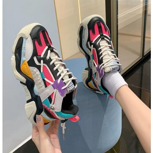 Women Sneakers Fashion Mesh Chunky Sneakers Casual Shoes Autumn Reflective Comfortable Thick Sole White Dad Flats Platform Shoes