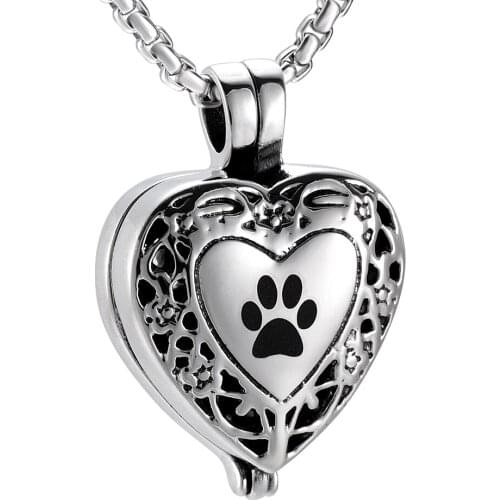JJ001 Bulk Wholesale Dog/Cat Paw Print In My Heart Stainless Steel Cremation Locket Necklace Hold Gold Cylinder For Pet Ashee