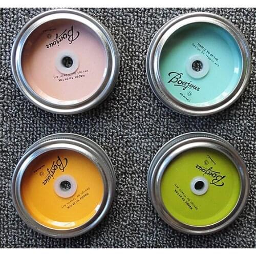 32 sets/pack Classic Drinking glass Metal lids Mason jar Lids With Straw Holes & Without, Metal & Stainless Steel Rings MD1151a