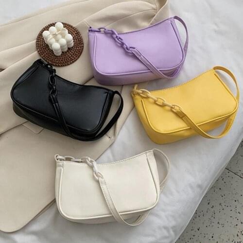 Fashion Women Solid Color Faux Leather Chain Underarm Shoulder Tote Bag Handbag