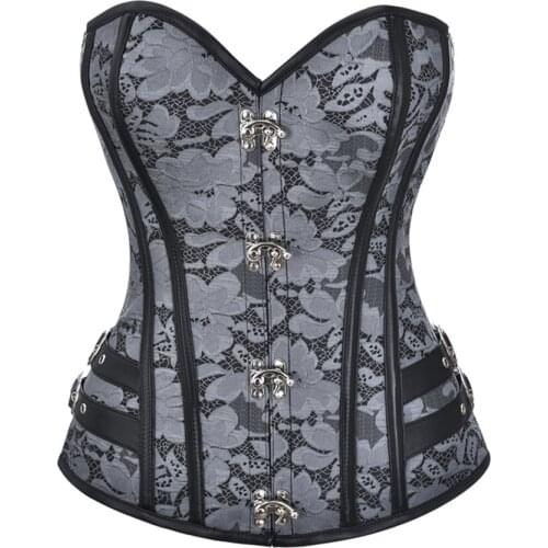 Fashion Sexy Gothic Overbust Corset Bustier Women Steampunk Plus Size Corsets Top Slimming Shapewear Grey Corselet S-XXL