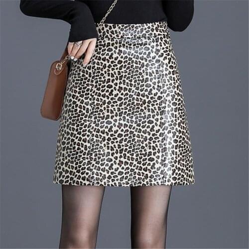 Autumn Pu Leather Skirts Womens Midi Sexy High Waist Bodycon Skirt Ol Pencil Plus Size Mujer Faldas Femme Jupes Leopard Spring
