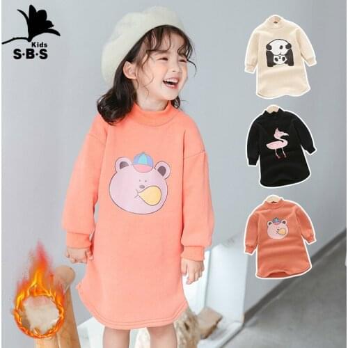 2021 Childrens Autumn and Winter New Arrival Mid-length Plus Velvet Baby Sweater Dress Half High Neck Warm Girls Fashion Dress