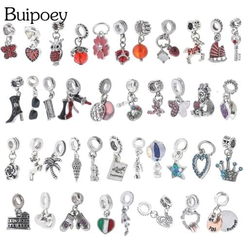 Buipoey Red Crystal Pendant Horse Airplane Butterfly Dangle Charm Fit Bracelet & Necklace For Women Jewelry Accessory Charms