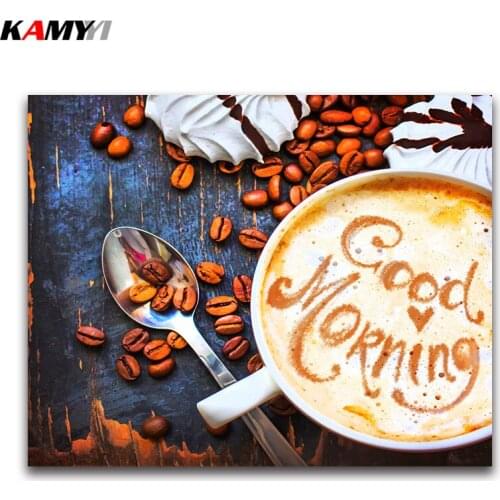 Good morning Full square Diamond painting Cross stitch coffee 3D DIY Diamond embroidery sign store full round Diamond mosaic cup