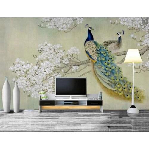 Custom 3D Photo Wallpaper European Style Magnolia Flower Blue Peacock Wall Painting Modern Living Room Home Decor Mural Paper
