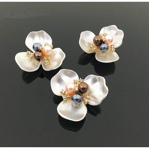 BT333 40mm)5pcs Popular Ivory Pearl Flatback Scrapbooking Rhinestone Buttons