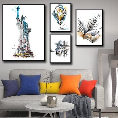 Poster abstract city architecture landscape canvas painting mural picture for home decoration