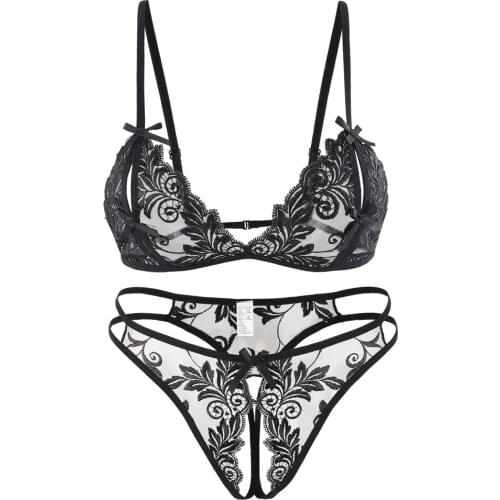 Sexy Women Transparent Lace Underwear Sets Open Crotch Panty G-string Plus Size Panties hot erotic Seamless Bandage Sex Knickers