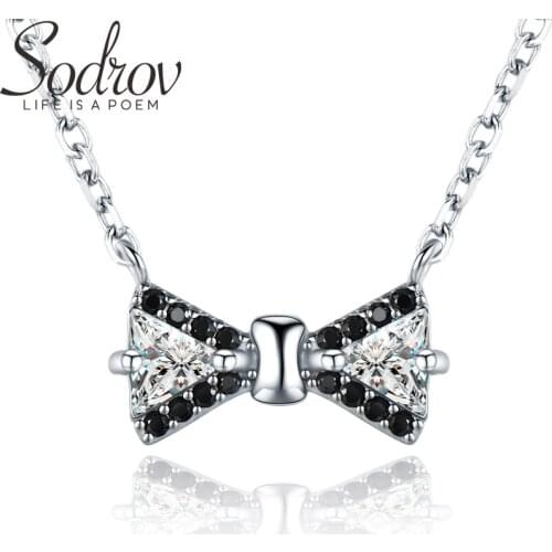 SODROV 2019 New Romantic 925 Sterling Silver Jewelry Bowtmot Necklace for Women Black Spine Female Gift K018
