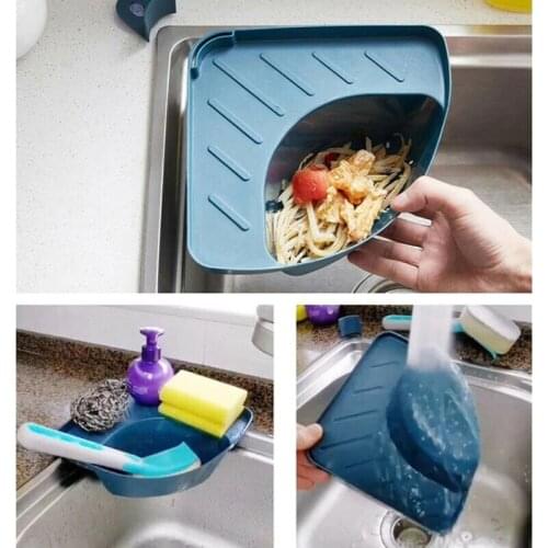 Food Waste Filter Triangular Kitchen Sink Waste Storage Rack Corner Mounting Basket With Drain Outlet Fruit And Vegetable Filter