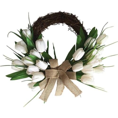 Wreaths Garland Ornaments New Outdoor Decoration Tulip White Lifelike For Front Door 2021 40CM Artificial Flower