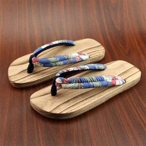 Unisex Japanese Kimono Geta Women Vintage Wooden Flip Flops Printed Paulownia Mens Clogs Cosplay Beach Sandals Slippers