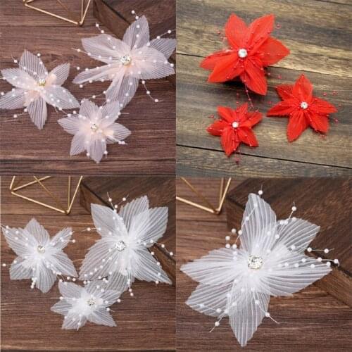 3pcs Bridal Crystal Red Pink White Flower Hair Clip Floral Style Barrette Bride Hair Jewelry Bridesmaid Wedding Hair Accessories