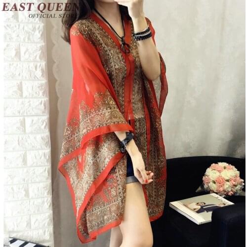 Woman summer beach cover ups tribal print blouses female beach kimono sexy beach cover up AA1253