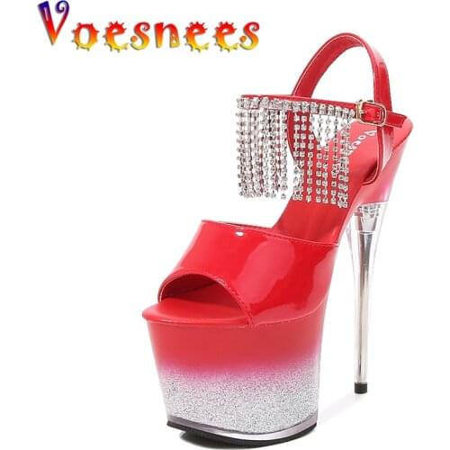 Hot Sales 2021 Summer Style Sexy 17cm Women Sandals High Heels Open Toe Buckles Nightclub Party Shoe Black Platform Shoes