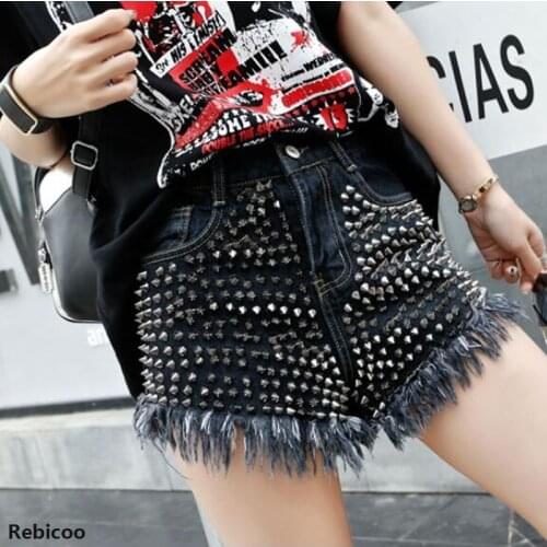 Women Summer Denim Shorts Vintage High Waist Short Cuffed Jeans Girls Rivet Jeans Street Wear Ladies Sexy Shorts