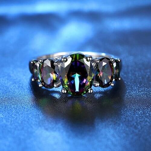 Womens Jewelry 925 Sterling Silver Rainbow Zircon Ring Egg Gemstone Ring Wedding Engagement Gift Jewelry Ring