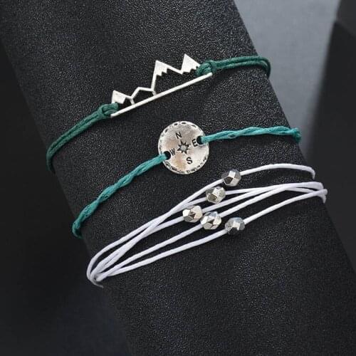 YADA silver color Mountains&compass Bracelets&Bangles For Women Handmade Rope Weave Bracelets Charm Jewelry Bracelet BT200282