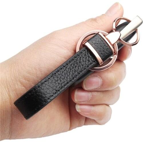 Women Men Luxury Leather Keychain Double Rings Car Key Chain For KIA VENGA CERATO SPECTRA CARENS Key Accessory Keyrings Gifts