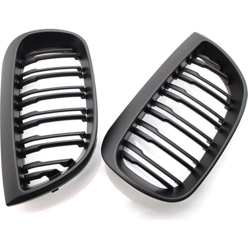 2Pcs/Set for BMW E81 E87 E88 1 Series 04-07 Grill Flat Black Double Slat Grille