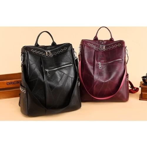 2021 Women fashion backpack travel backpacks mochilas school book bag retro washed Pu leather shoulder bag Female shopping bags