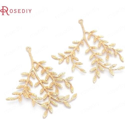 39728)6PCS 32x42mm 24K Champagne Gold Color Brass Tree Branch Charms Pendants Jewelry Making Supplies Diy Findings Accessories