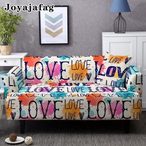 Abstract Colorful Love Letter Elastic Sofa Cover For Living Room Washable Stretch Couch Covers Dust-proof Slipcover 1/2/3/4 Seat