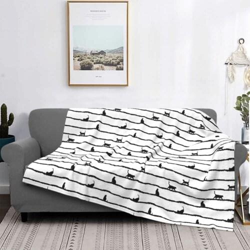 Abstract Hand Drawing Cat Silhouette And Stripes Pattern Carpet Hot Bed Blanket Bed Covers Luxury Blanket Flannel Blanket