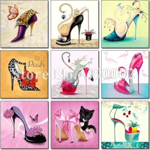 Full Mosaic Painting Drill Resin 5D Diy Diamond Painting Shoes Embroidery Cross Stitch Kit Home Needlework High Heels and cat