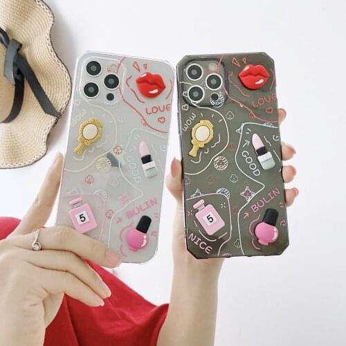 Cute 3D Makeup Cosmetic Phone Case For iPhone 12 11 Pro MAX XS XR X 7 8 Plus SE 2020 Clear Soft TPU Shockproof Back Cover