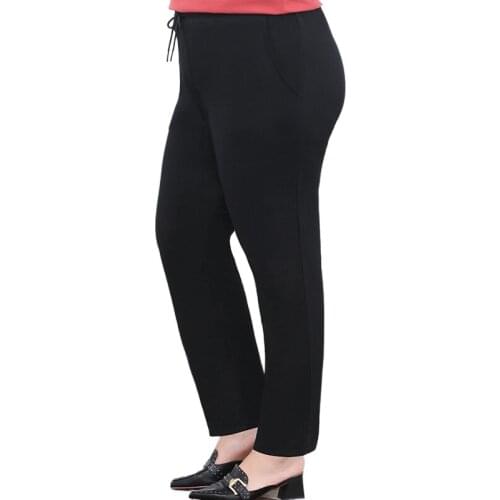 Black Casual Trousers Women 3XL To 7XL Plus Size Straight Pants High Waist Elastic Office Lady Long Pants TQK5038