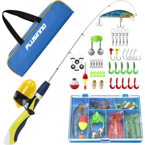 PLUSINNO Kids Fishing Pole,Portable Telescopic Fishing Rod and Reel Full Kits, Spincast Youth Fishing Pole Fishing Gear for Kids