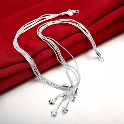 Hot sale 925 Sterling Silver Necklace Jewelry 18 inches Wild charm five heart necklaces for women fashion Christmas gifts