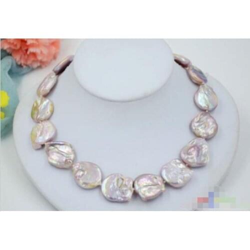 Hot sale new Style >>>>>18" 22mm lavender BAROQUE coin KESHI REBORN PEARL NECKLACE