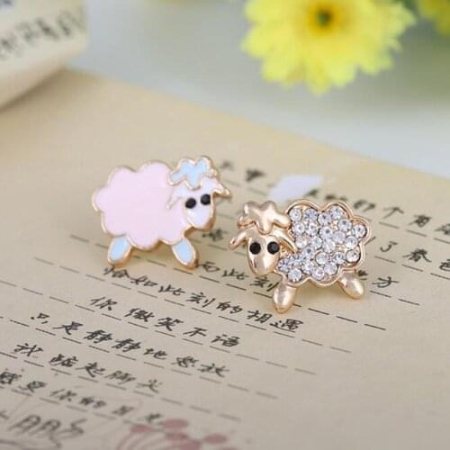 Grace Jun Fashion Cute Small Sheep Enamel Rhinestone Clip on Earrings Non Piercing for Girls Kids No Hole Ear Clip Korea Style