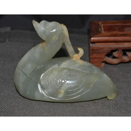 Big Treasure Chinese Vintage Hetian Jade Goose Swan Animal Totem Statuette Carving LLZB0522 Timestown 20201128A