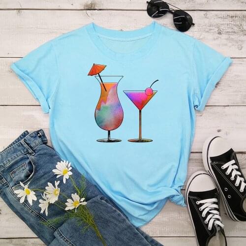 Cocktail Tshirt Women Summer Print Lady Casual T-Shirt Tops Streetwear Short Sleeve O-Neck Tees Tshirt TX9107