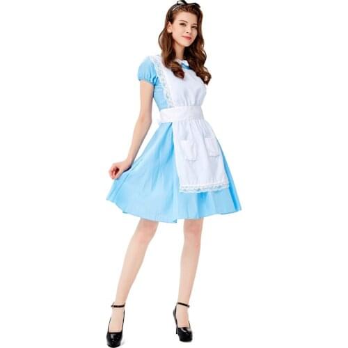 Halloween Blue Party Adult Anime Cosplay Costume Sissy Beer Maid Sweet Lolita Service Dress