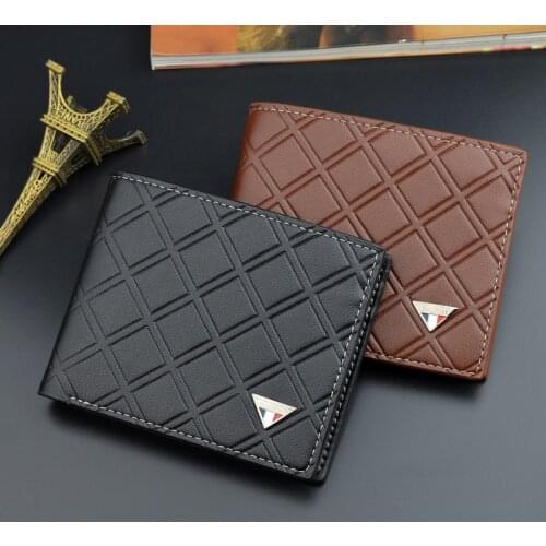 Men Leather Wallet Casual Male Short Embossed Plaid Multi Card Holder Thin Coin Purse Male Soft Money Pocket carteira masculina