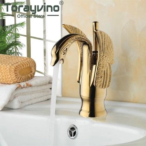 Bathroom basin faucet Swan Faucets Basin Bathroom Faucet Luxury Gold Deck Mounted Single Handle Sink Faucets Mixers Taps