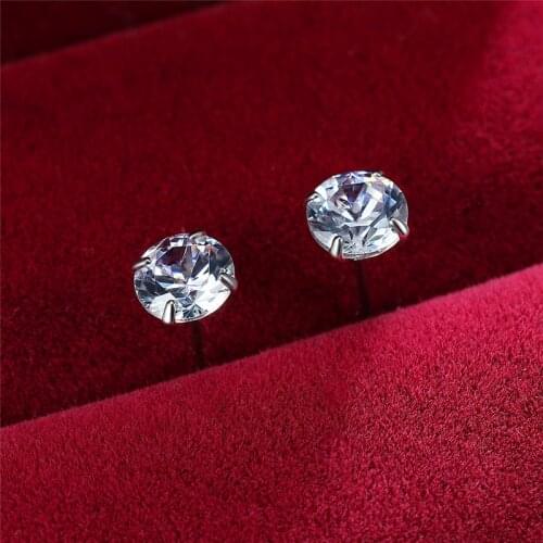 Cute Female White Crystal Stone Earring Vintage Gold Silver Color Stud Earrings Bridal Round Wedding Earrings For Women