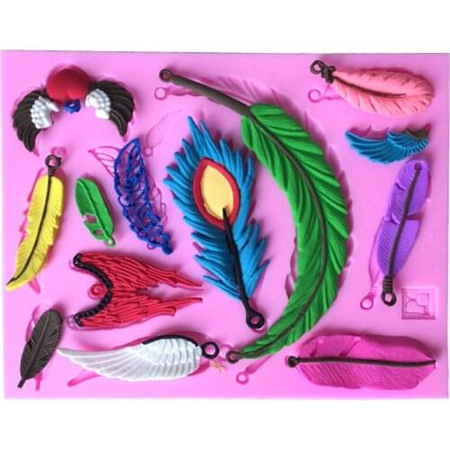 Fashion Feather Design Collections jewelry pendant Mold Fondant Cake Mold Silicone Mold for Kitchen Baking Decoration Tool